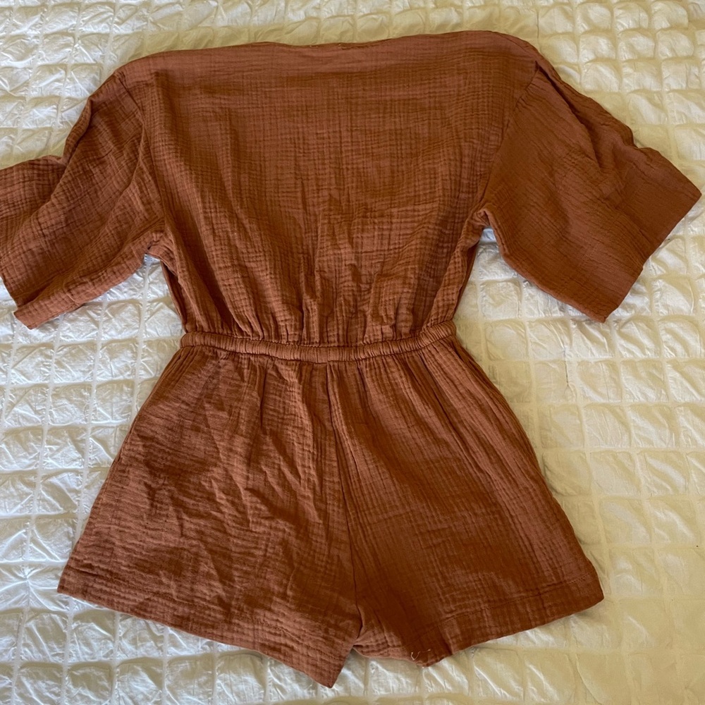 Jacks Surf Board Gauze Rust Button-Up Romper - image 6